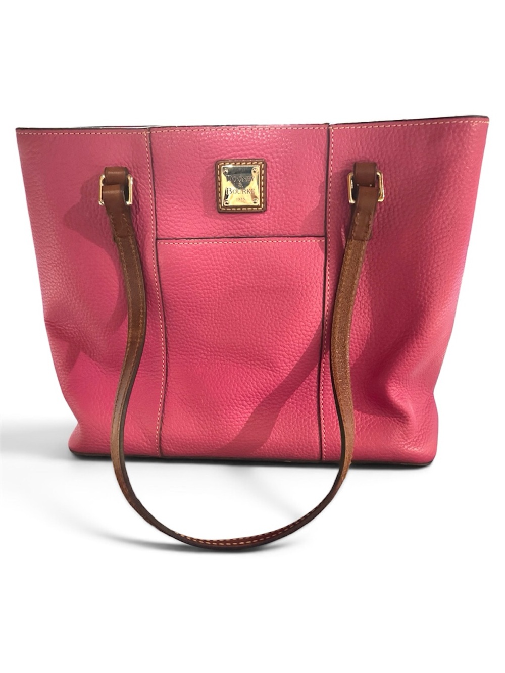 Dooney & Bourke Pink Pebble Leather Tote with Brown Straps and Logo Plaque - Picture 5 of 14